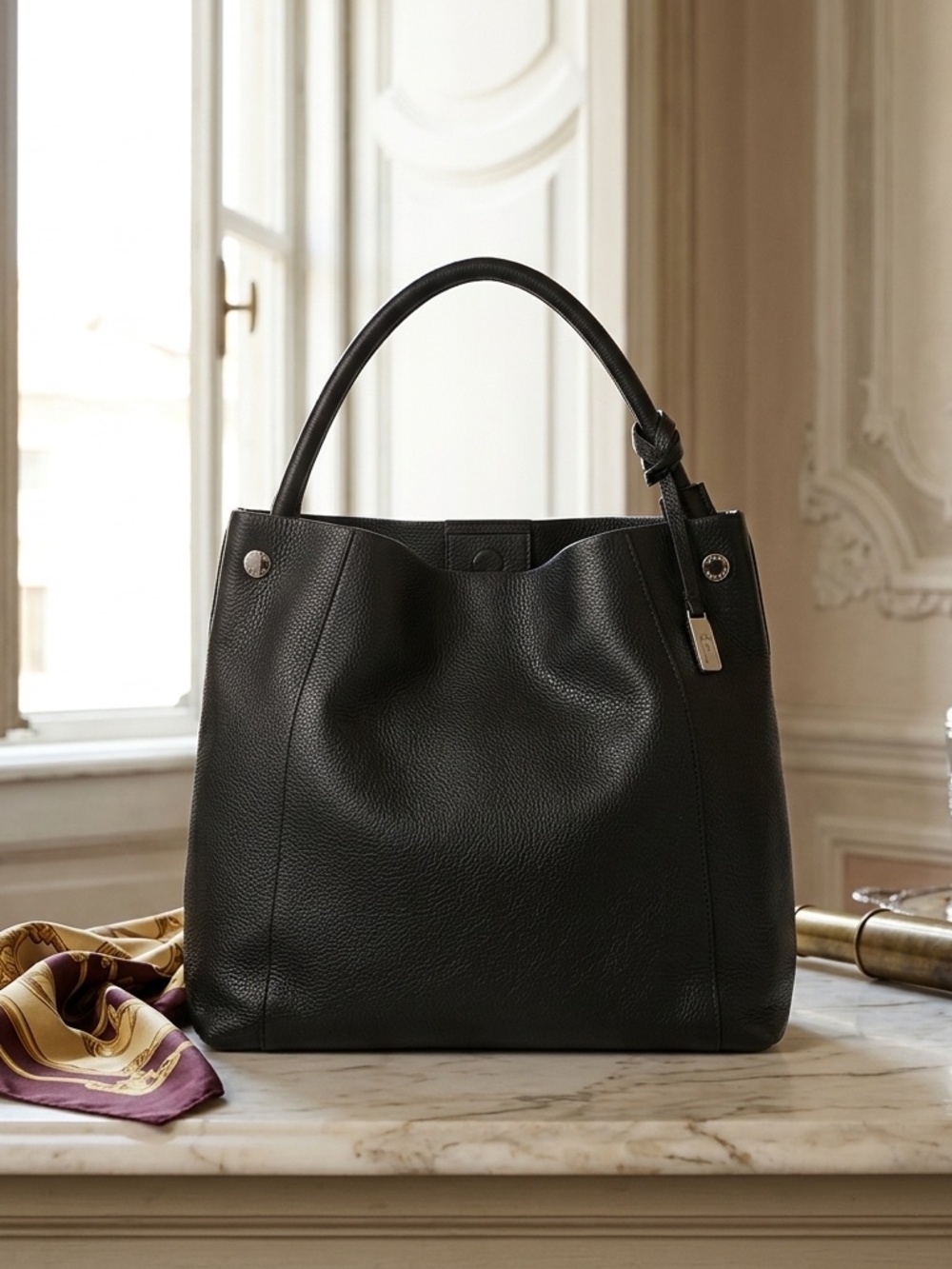 NEW Furla NS Nerin Onyx/Black Pebbled Leather Tote Bag - AUTHENTIC FURLA BAG